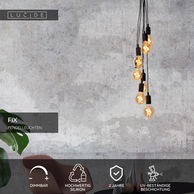 Lucide FIX - Pendelleuchten - 7xE27 - Schwarz